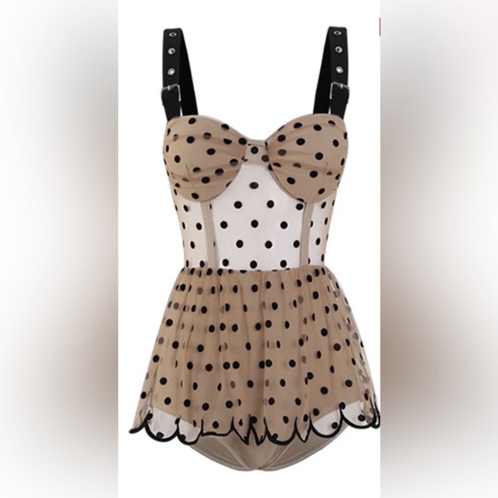 1960’s polka dot ruffled skirt one piece swimsuit